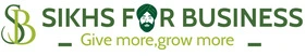 Logo for Sikhs For Business with the tagline Give more, grow more, featuring stylized initials SB and a central Khanda symbol.